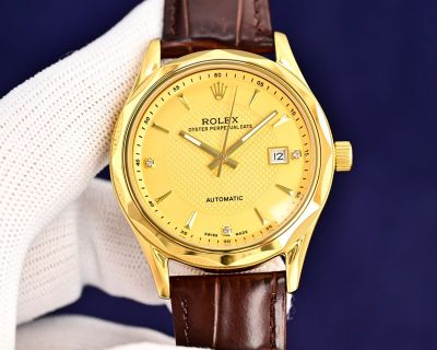 Rolex Oyster Perpetual Date Japanese Movement 40mm 316L Steel Black/Brown Calfskin Strap Watch